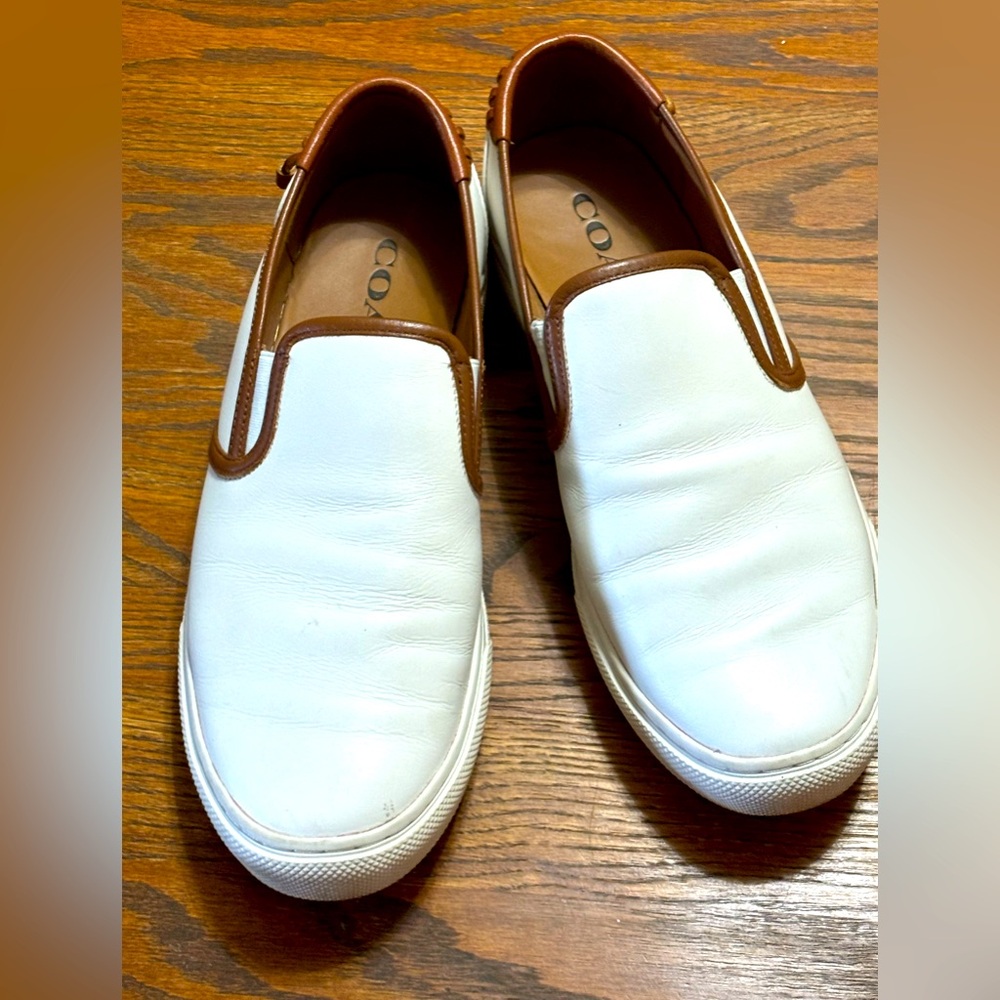 Coach Men’s Union Leather White,Brown Whip Stitched Detail At The Heel. Size 9.5 - Picture 4 of 14